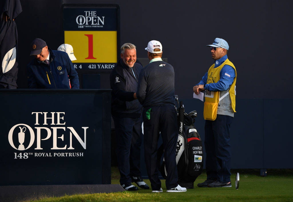 Charley Hoffman shaking hands with Darren Clarke